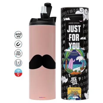 Μουστάκι, Tumbler ποτήρι θερμό ΡΟΖ από ανοξείδωτο ατσάλι 600ml