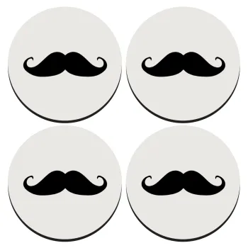 Μουστάκι, ΣΕΤ 4 Σουβέρ ξύλινα στρογγυλά (9cm)