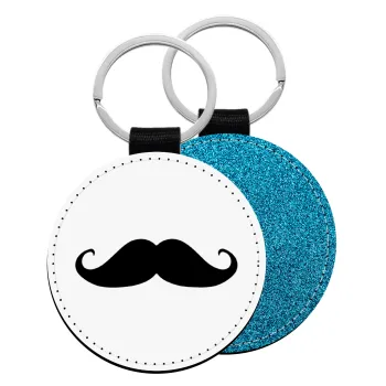 moustache, Μπρελόκ Δερματίνη, στρογγυλό ΜΠΛΕ (5cm)