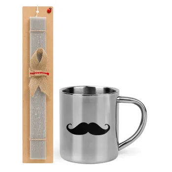 moustache, Easter Set, metallic thermal cup (300ml) & Easter aromatic flat candle (30cm) (GRAY)