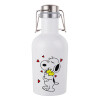 Snoopy Love, Μεταλλικό παγούρι Λευκό (Stainless steel) με καπάκι ασφαλείας 1L