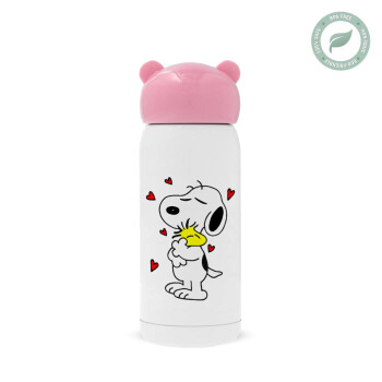 Snoopy Love, Ροζ ανοξείδωτο παγούρι θερμό (Stainless steel), 320ml