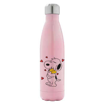 Snoopy Love, Metal mug thermos Pink Iridiscent (Stainless steel), double wall, 500ml