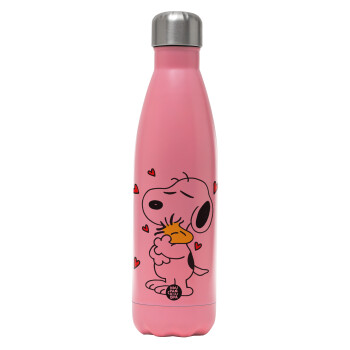 Snoopy Love, Metal mug thermos Pink Mat (Stainless steel), double wall, 500ml
