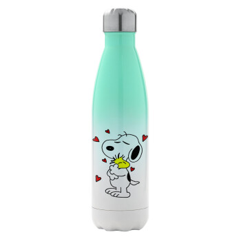 Snoopy Love, Metal mug thermos Green/White (Stainless steel), double wall, 500ml