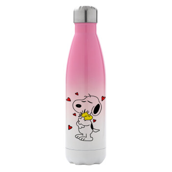 Snoopy Love, Μεταλλικό παγούρι θερμός Ροζ/Λευκό (Stainless steel), διπλού τοιχώματος, 500ml