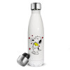 Snoopy Love, Μεταλλικό παγούρι θερμός Λευκό (Stainless steel), διπλού τοιχώματος, 500ml