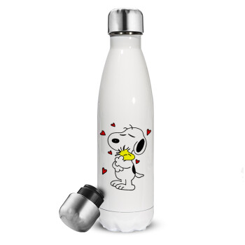 Snoopy Love, Metal mug thermos White (Stainless steel), double wall, 500ml
