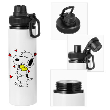 Snoopy Love, Μεταλλικό παγούρι νερού με καπάκι ασφαλείας, αλουμινίου 850ml