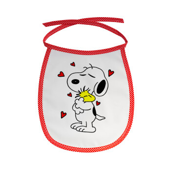 Snoopy Love, Σαλιάρα μωρού αλέκιαστη με κορδόνι Κόκκινη