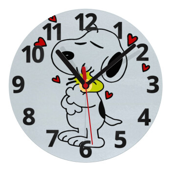 Snoopy Love, Ρολόι τοίχου γυάλινο (20cm)
