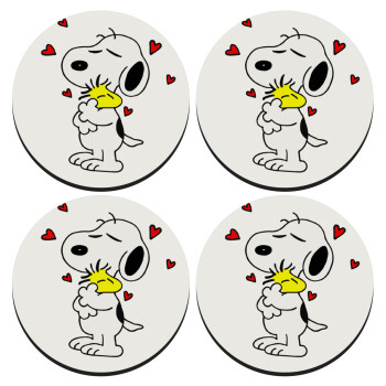 Snoopy Love, ΣΕΤ 4 Σουβέρ ξύλινα στρογγυλά (9cm)