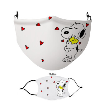 Snoopy Love, Μάσκα υφασμάτινη Ενηλίκων πολλαπλών στρώσεων με υποδοχή φίλτρου