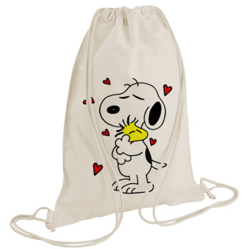 Snoopy Love, Τσάντα πλάτης πουγκί GYMBAG natural (28x40cm)