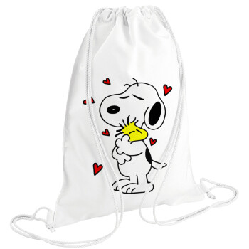 Snoopy Love, Τσάντα πλάτης πουγκί GYMBAG λευκή (28x40cm)