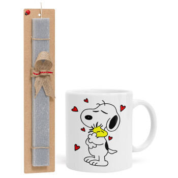Snoopy Love, Πασχαλινό Σετ, Κούπα κεραμική (330ml) & πασχαλινή λαμπάδα αρωματική πλακέ (30cm) (ΓΚΡΙ)