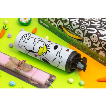 Snoopy Love, Πασχαλινή Λαμπάδα με Travel Tumbler θερμό με διπλό καπάκι (600ml, BPA free) & κερί αρωματικό πλακέ (30cm) (ΡΟΖ)