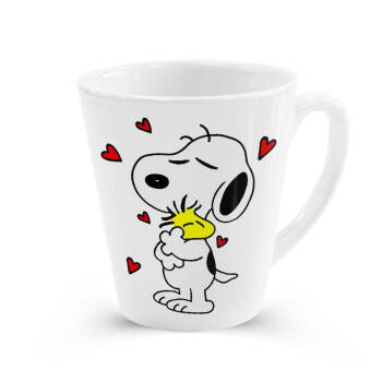 Snoopy Love, Κούπα κωνική Latte Λευκή, κεραμική, 300ml