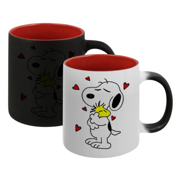 Snoopy Love, Κούπα Μαγική εσωτερικό κόκκινο, κεραμική, 330ml που αλλάζει χρώμα με το ζεστό ρόφημα (1 τεμάχιο)