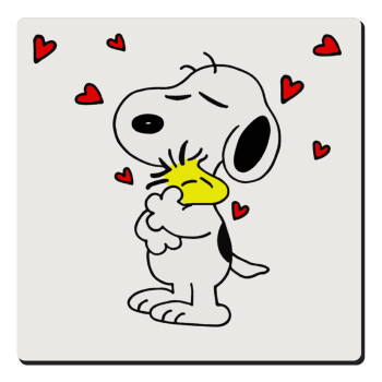 Snoopy Love, Τετράγωνο μαγνητάκι ξύλινο 6x6cm