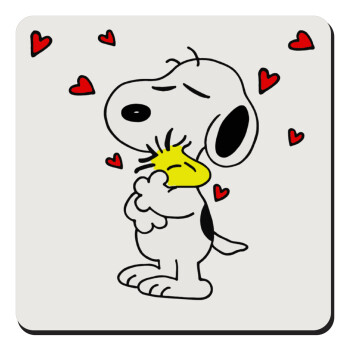 Snoopy Love, Τετράγωνο μαγνητάκι ξύλινο 9x9cm