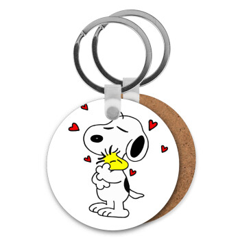 Snoopy Love, Μπρελόκ Ξύλινο στρογγυλό MDF Φ5cm