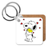 Snoopy Love, Μπρελόκ Ξύλινο τετράγωνο MDF 5cm (3mm πάχος)
