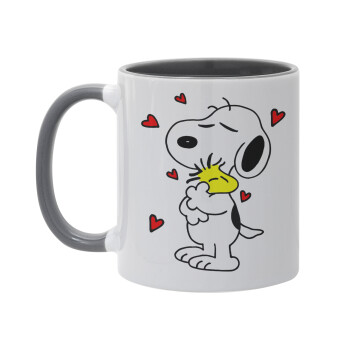 Snoopy Love, Κούπα χρωματιστή γκρι, κεραμική, 330ml