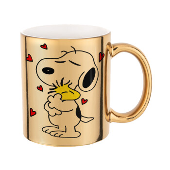 Snoopy Love, Mug ceramic, gold mirror, 330ml