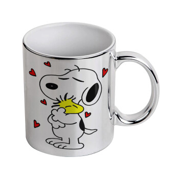 Snoopy Love, Mug ceramic, silver mirror, 330ml