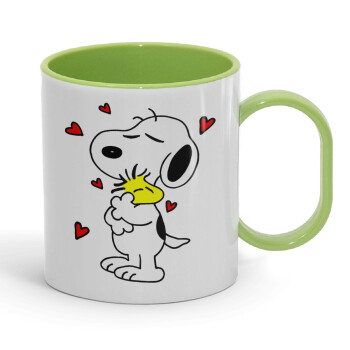 Snoopy Love, Κούπα (πλαστική) (BPA-FREE) Polymer Πράσινη για παιδιά, 330ml
