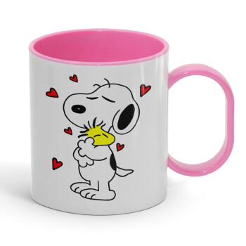 Snoopy Love, Κούπα (πλαστική) (BPA-FREE) Polymer Ροζ για παιδιά, 330ml