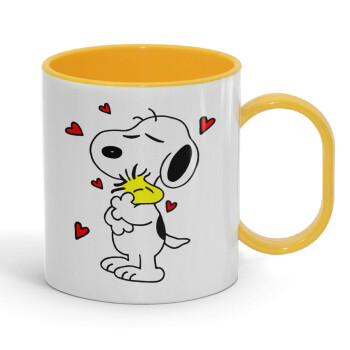 Snoopy Love, Κούπα (πλαστική) (BPA-FREE) Polymer Κίτρινη για παιδιά, 330ml