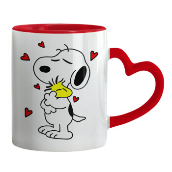 Snoopy Love, Mug heart red handle, ceramic, 330ml