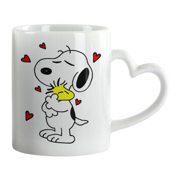 Snoopy Love, Κούπα καρδιά χερούλι λευκή, κεραμική, 330ml
