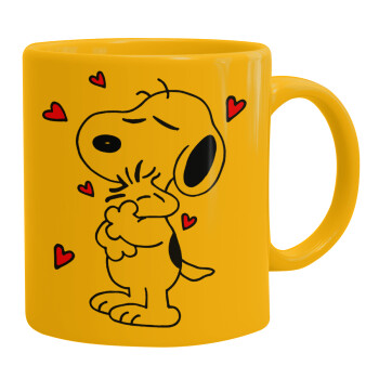 Snoopy Love, Ceramic coffee mug yellow, 330ml (1pcs)