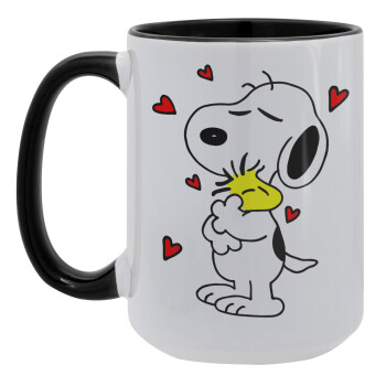 Snoopy Love, Κούπα Mega 15oz, κεραμική Μαύρη, 450ml