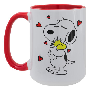 Snoopy Love, Κούπα Mega 15oz, κεραμική Κόκκινη, 450ml