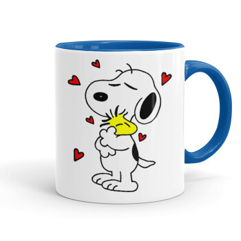 Snoopy Love, Κούπα χρωματιστή μπλε, κεραμική, 330ml