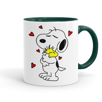 Snoopy Love, Κούπα χρωματιστή πράσινη, κεραμική, 330ml