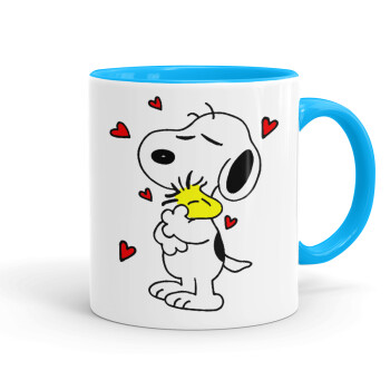 Snoopy Love, Κούπα χρωματιστή γαλάζια, κεραμική, 330ml