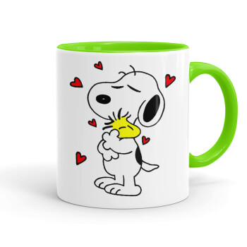 Snoopy Love, Mug colored light green, ceramic, 330ml