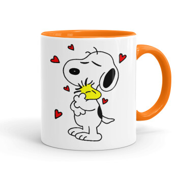 Snoopy Love, Κούπα χρωματιστή πορτοκαλί, κεραμική, 330ml