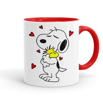 Snoopy Love, Κούπα χρωματιστή κόκκινη, κεραμική, 330ml