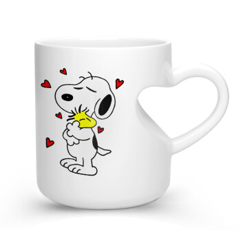 Snoopy Love, Κούπα καρδιά λευκή, κεραμική, 330ml