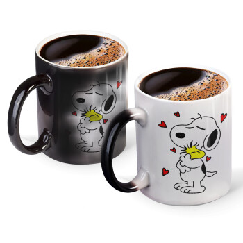 Snoopy Love, Κούπα Μαγική, κεραμική, 330ml που αλλάζει χρώμα με το ζεστό ρόφημα