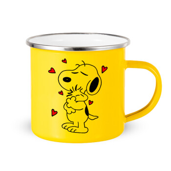 Snoopy Love, Κούπα Μεταλλική εμαγιέ Κίτρινη 360ml