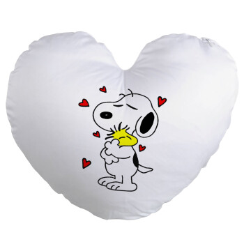 Snoopy Love, Μαξιλάρι καναπέ καρδιά 40x40cm περιέχεται το  γέμισμα