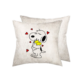 Snoopy Love, Μαξιλάρι καναπέ Δερματίνη Γκρι 40x40cm με γέμισμα