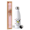 Easter Set, metallic stainless steel water bottle (750ml) & scented flat Easter candle (30cm) (PINK)